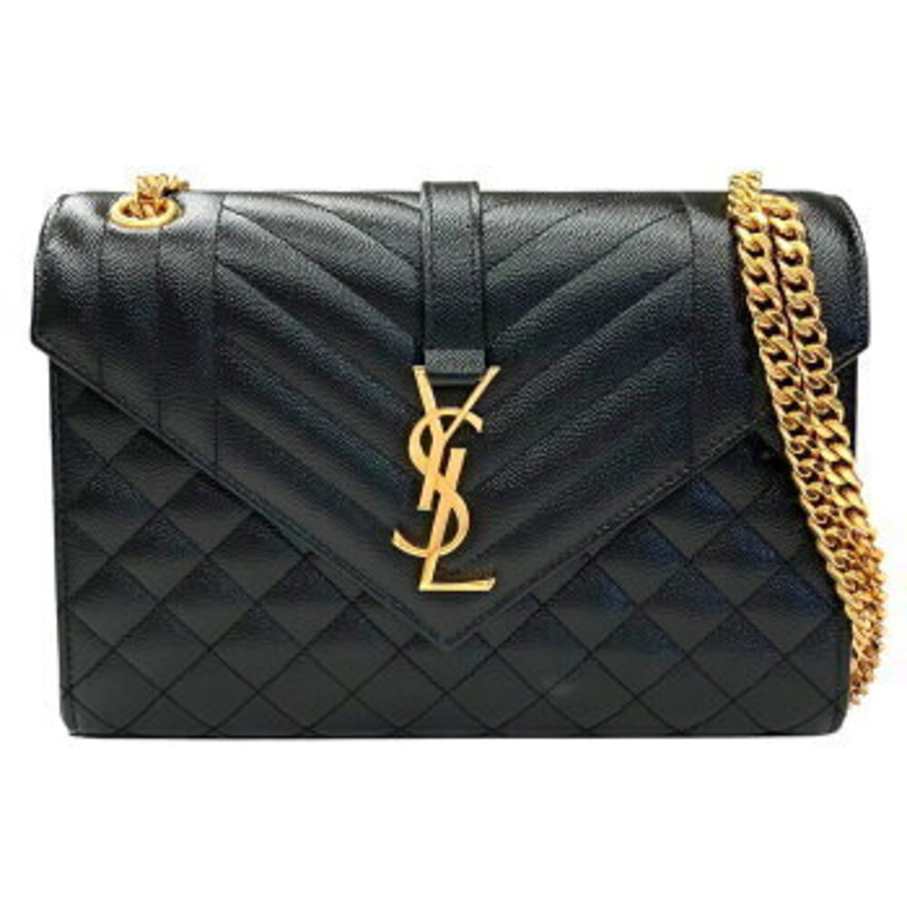 SAINT LAURENT YSL Envelope Chain Shoulder Bag Black Gold